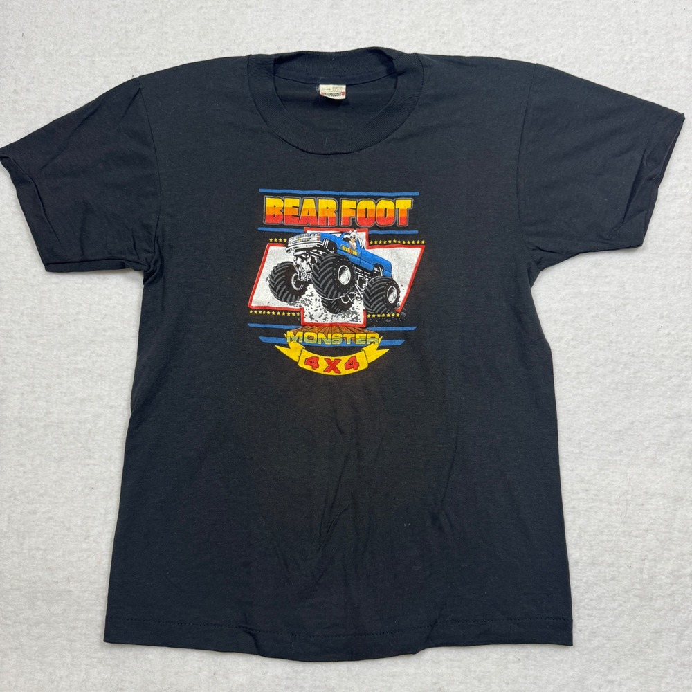 Vintage Screen Stars Bear Foot Monster Truck 4x4 T-Shirt Kids 14-16 Black USA